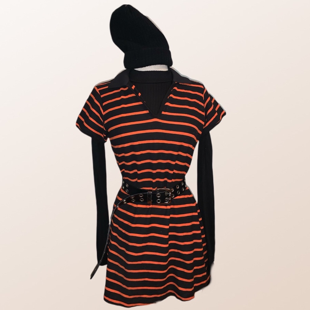 Orange and black striped collar dress